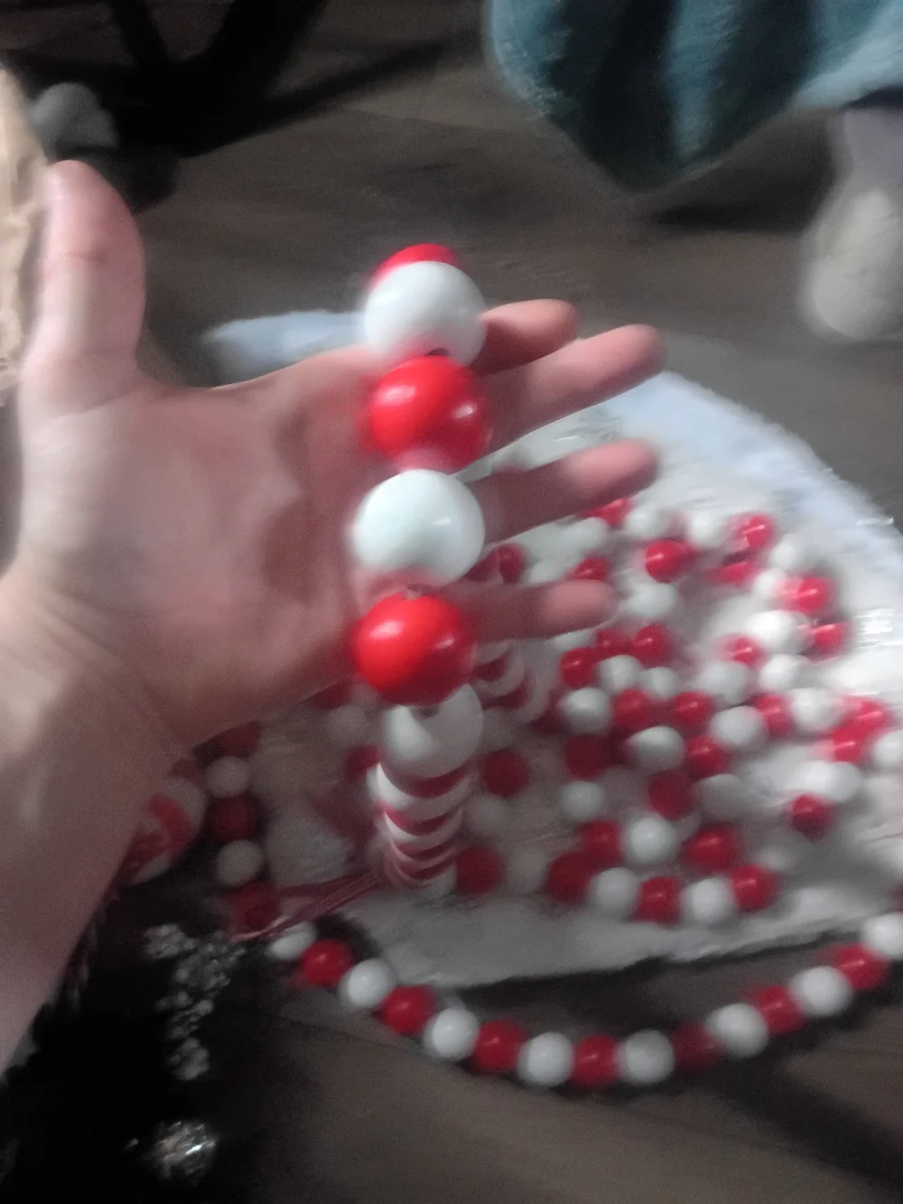 Red & White Wooden Beaded Garland Lot -4 Strings